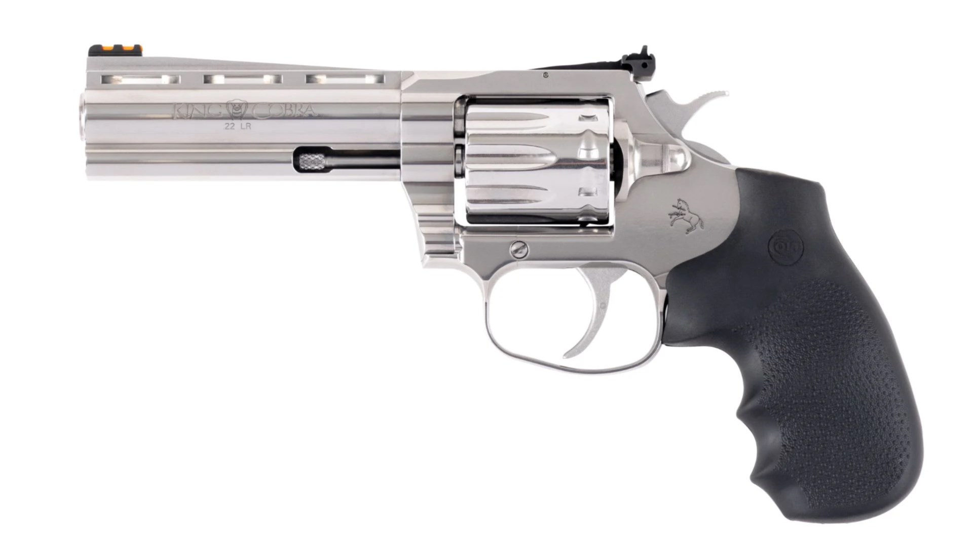 Colt King Cobra Target stainless steel revolver left-side view black grips