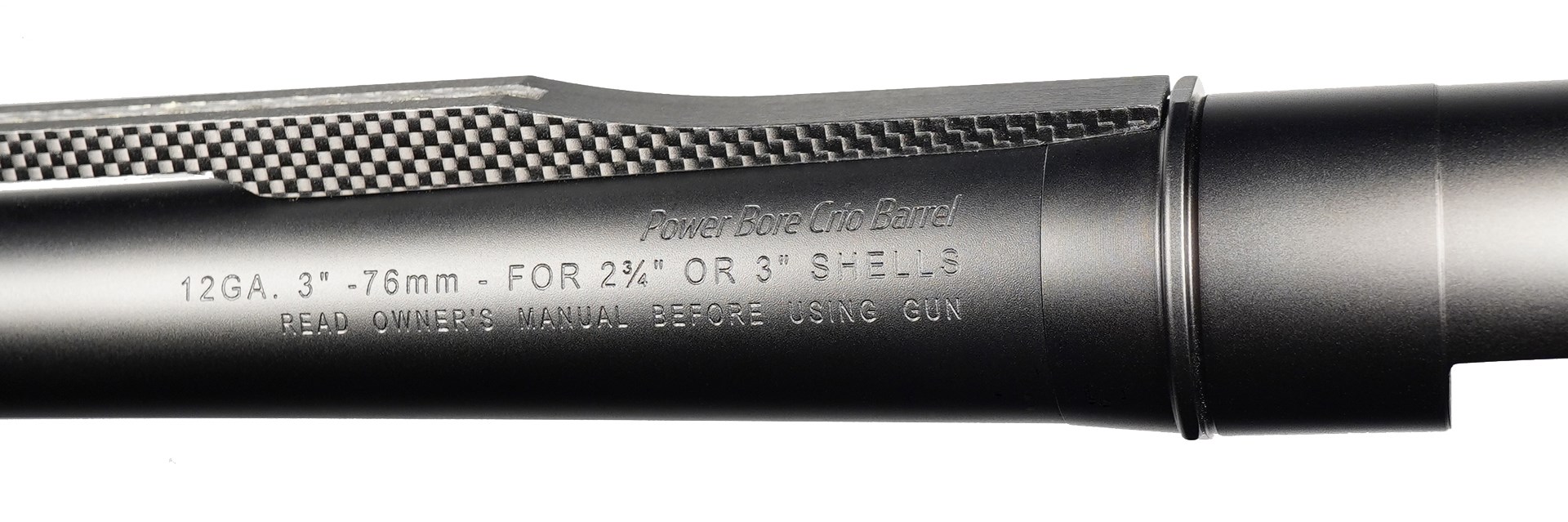 Benelli ETHOS Cordoba BE.S.T. shotgun barrel left-side view markings "Power Bore Crio Barrel"