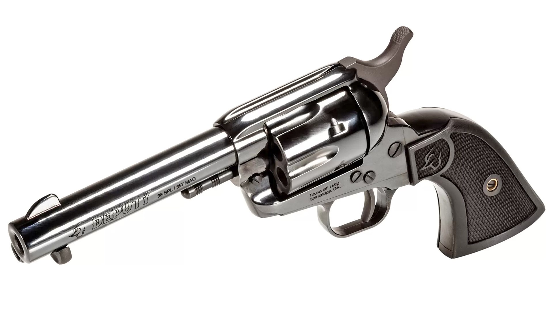 Left side angled shot of the Taurus Deputy single-action revolver, showing the top of the barrel and frame.