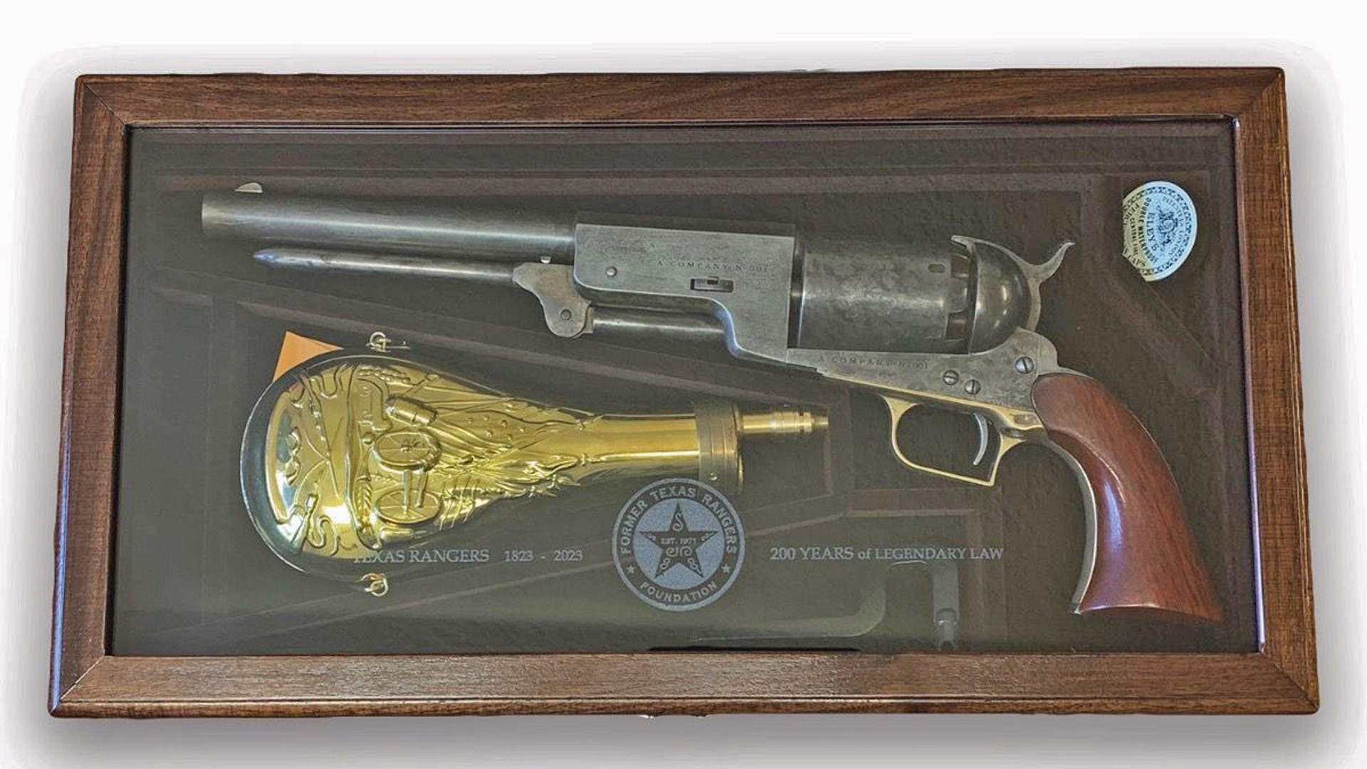 A cased example of Cimarron's 1847 Walker Company A revolver.