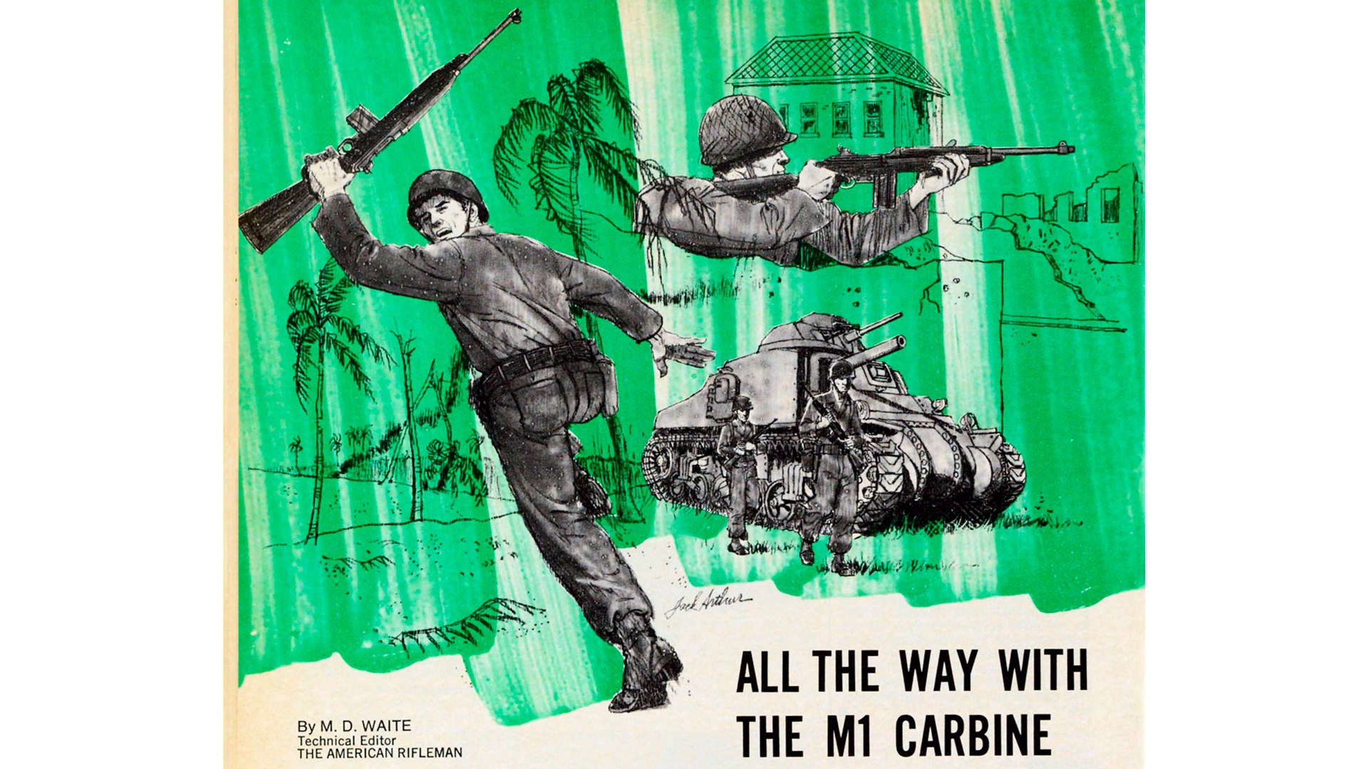M1 Carbine artwork vintage text on image noting ALL THE WAY WITH THE M1 CARBINE