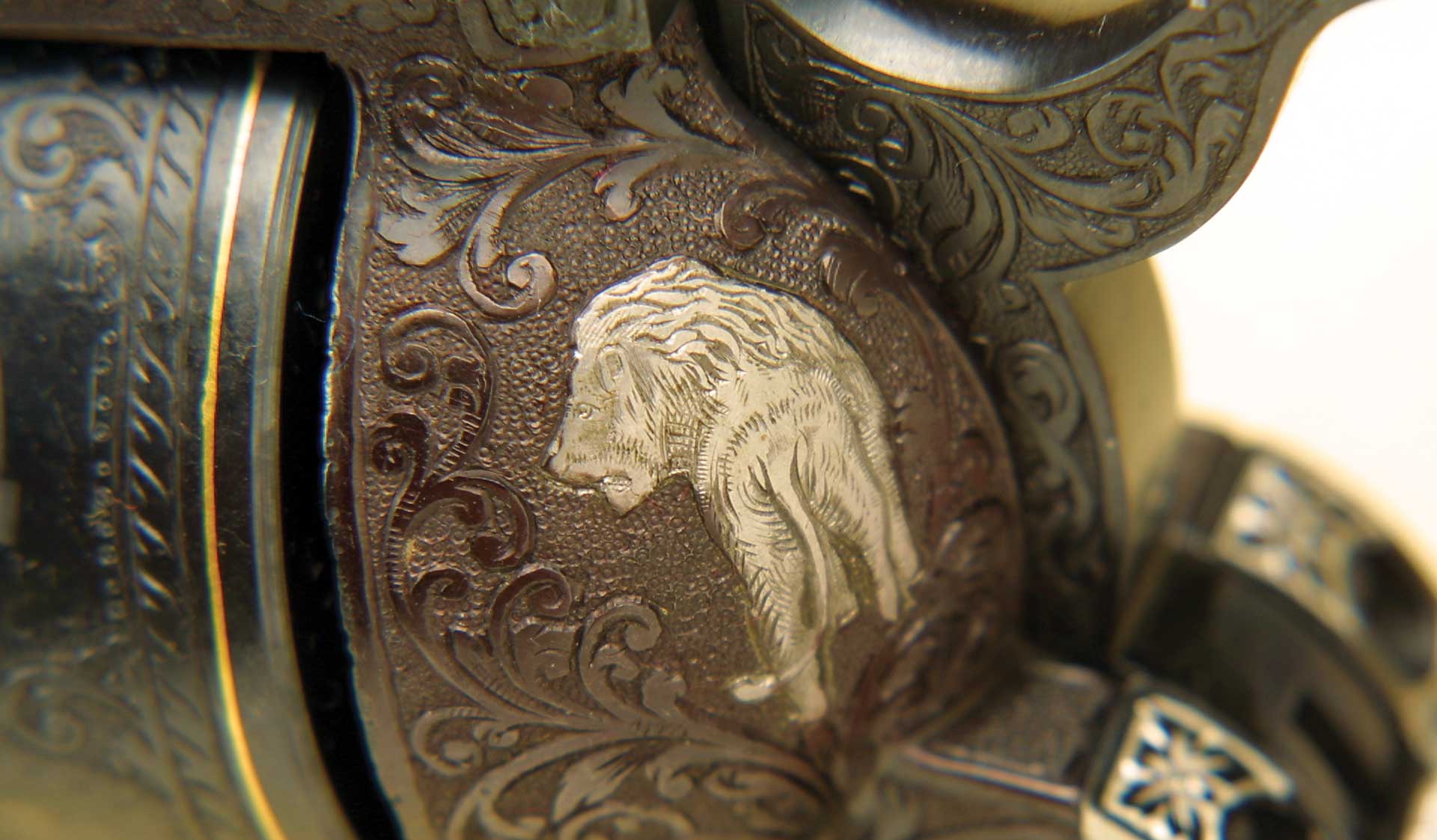 close-up parts metal engraving artwork inlay Ruger revolver special edition anniversary commemorative