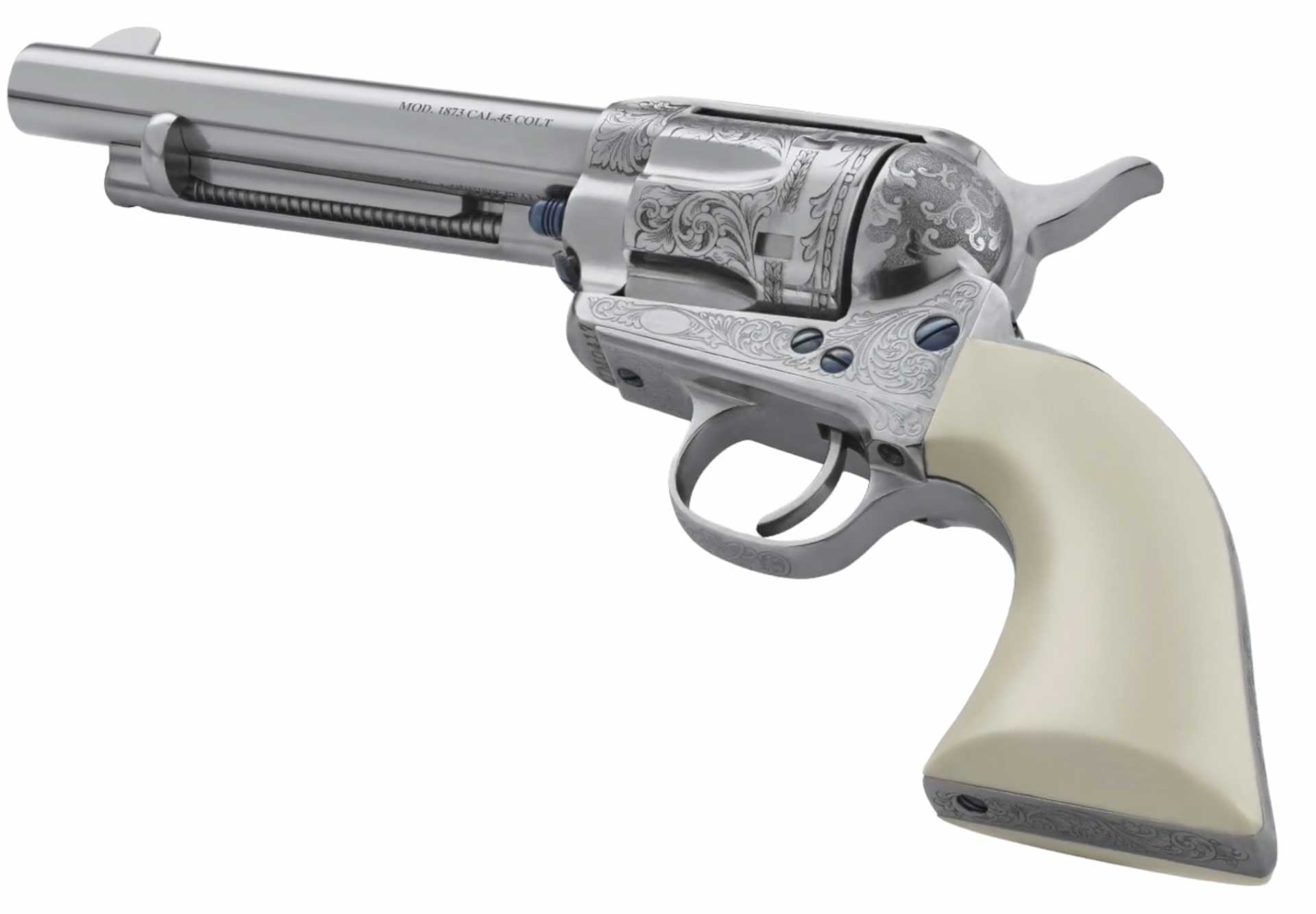 revolver gun pistol silver steel ivory stocks engraving