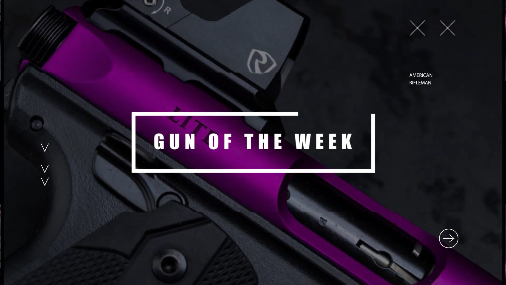 Gun Of The Week title screen purple gun background