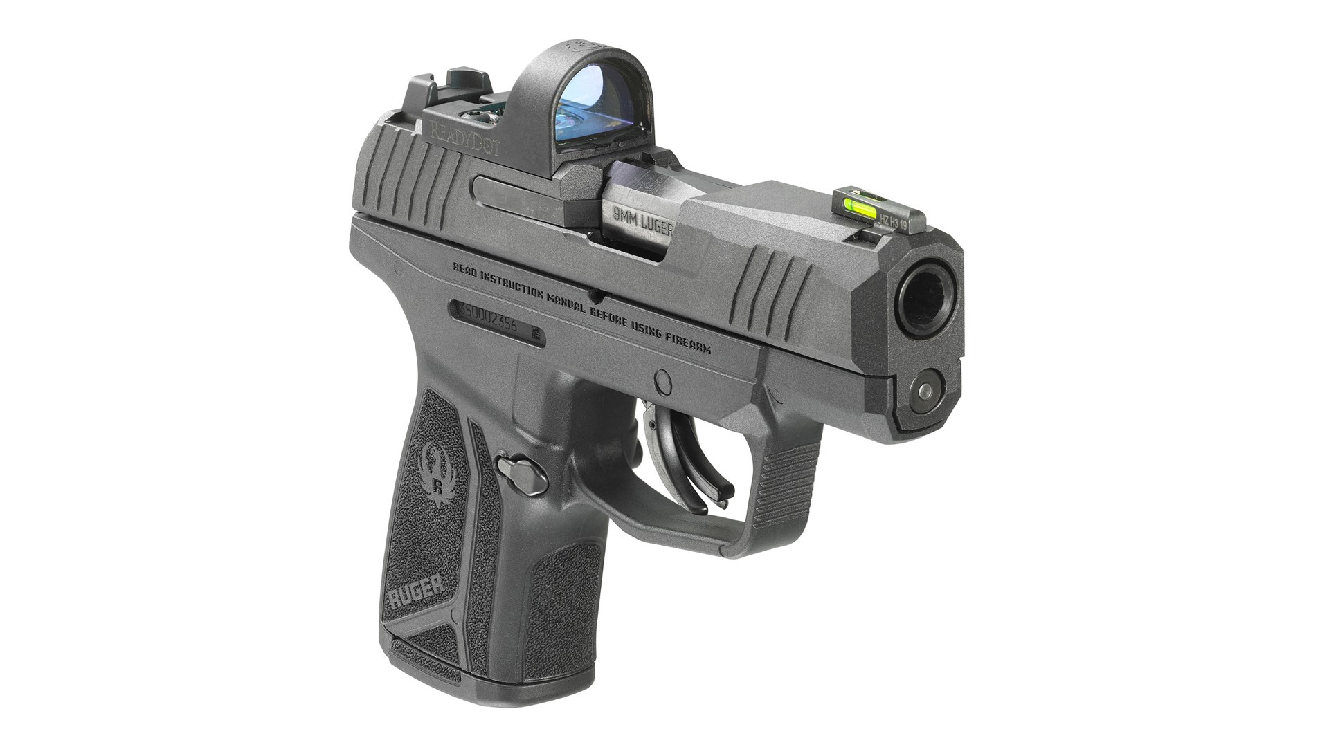 A Ruger MAX-9 handgun shown with a Ruger ReadyDot micro reflex sight mounted on top.