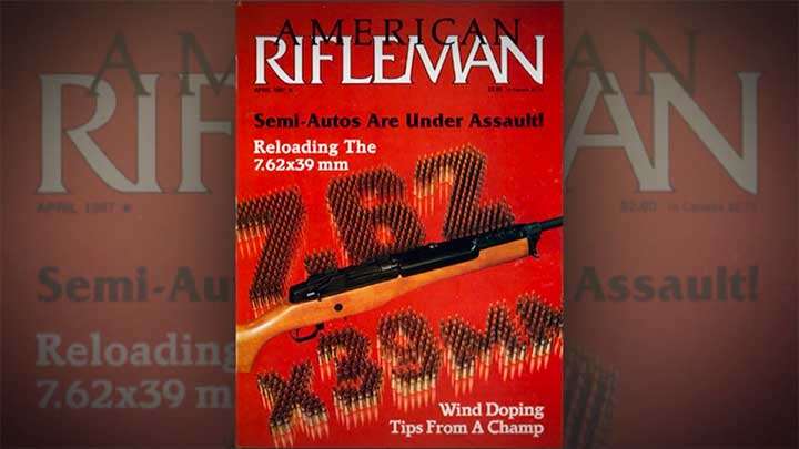 The cover of the April, 1987 issue of American Rifleman featuring the release of the Mini Thirty in 7.62x 39 mm.