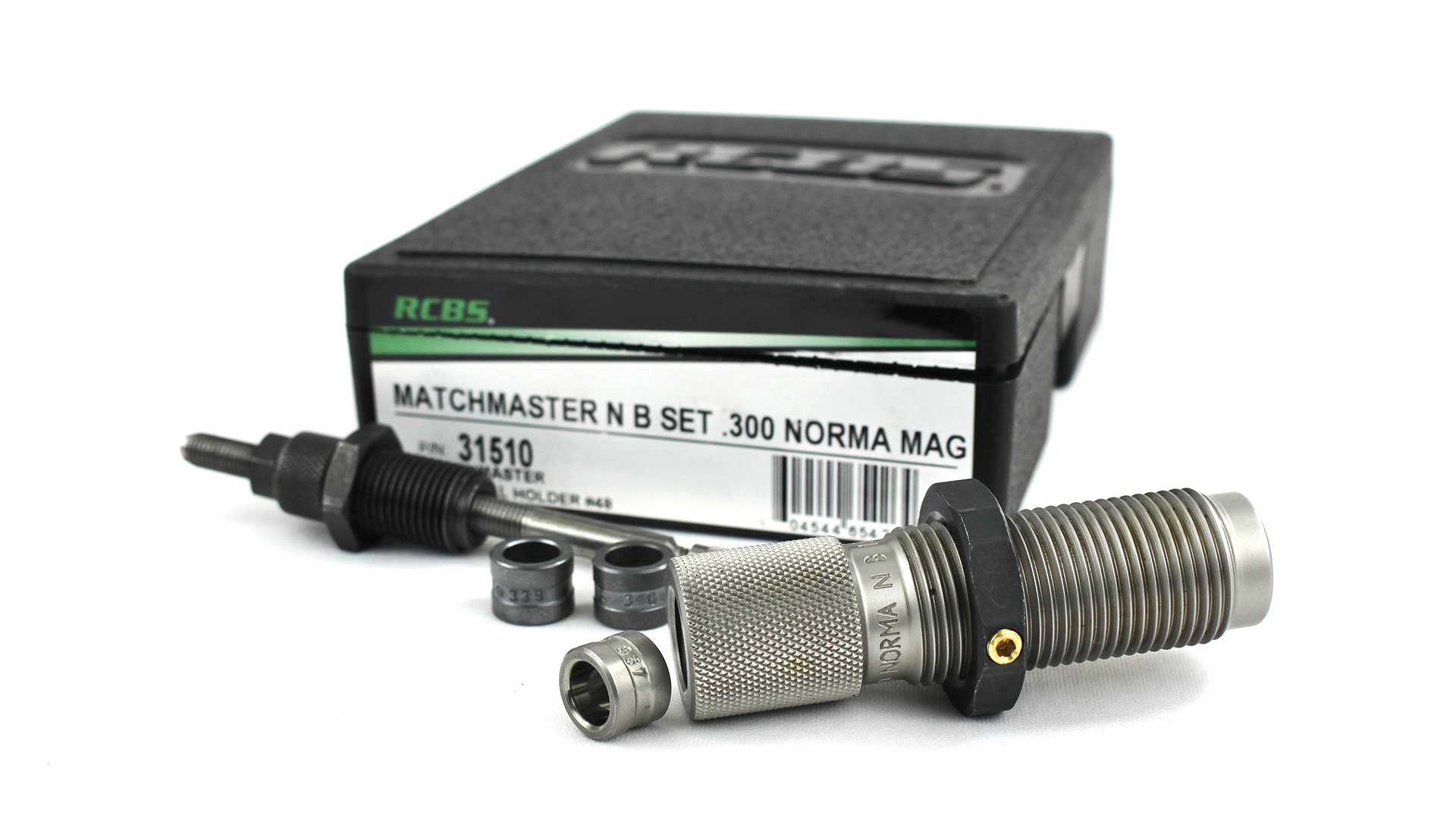 RCBS Matchmaster reloading die set with box for .300 Norma Magnum rifle cartridges