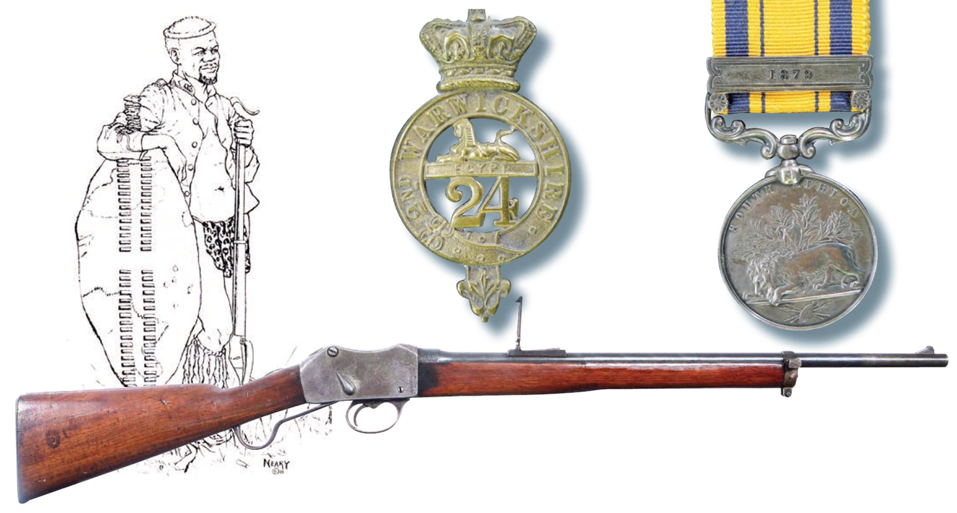 zulu warrior left side drawing compilation martini-henry rifle with awards medals