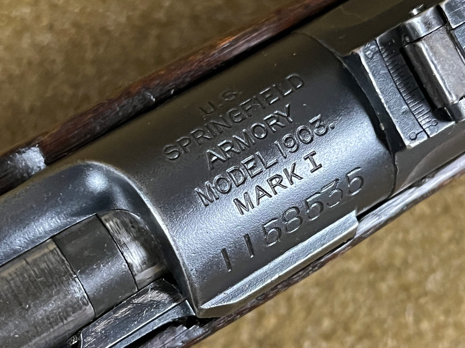 Springfield Armory M1903 Mark I rifle receiver stamp military surplus gun