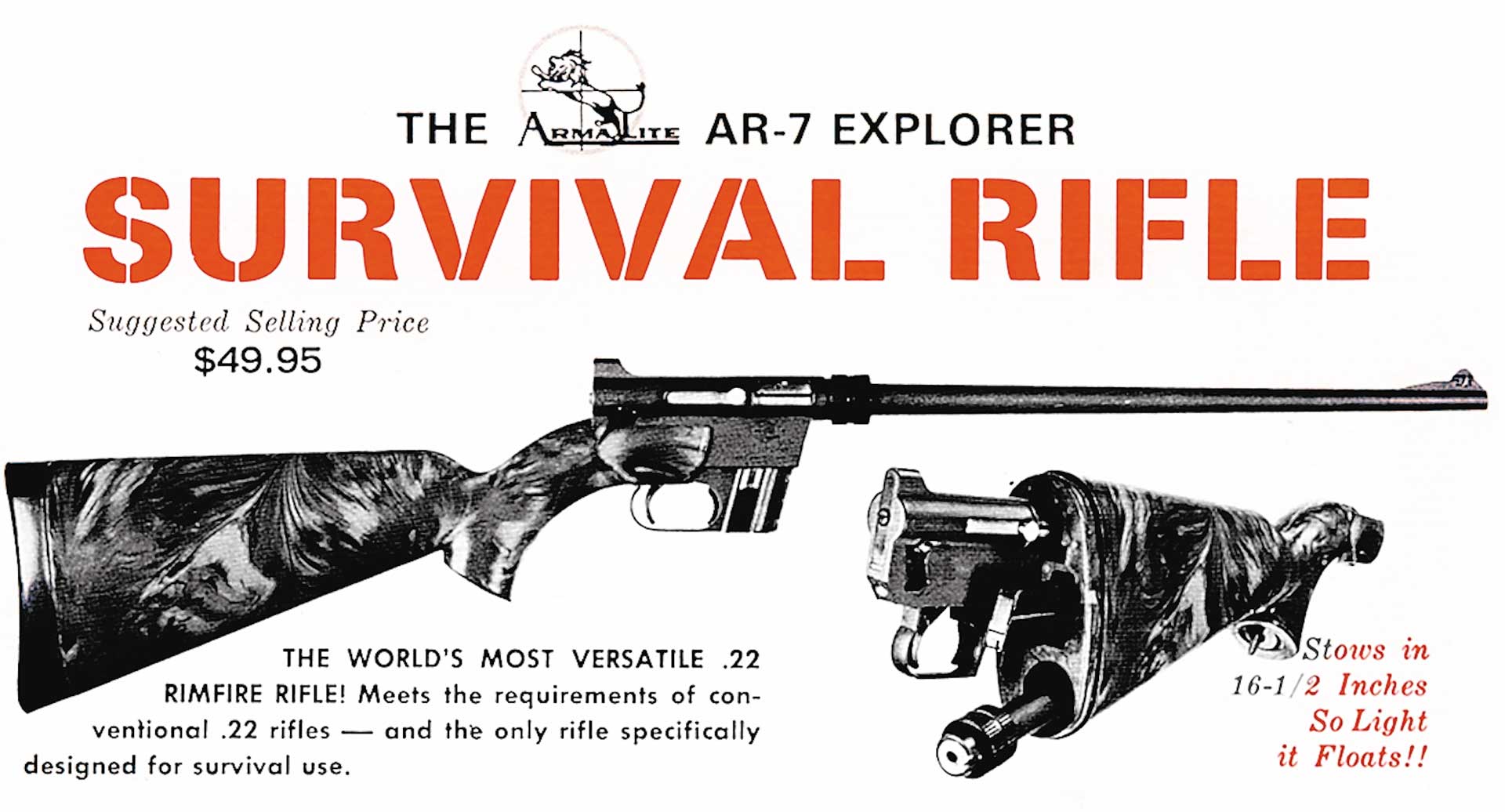 Advertisment rifle survival rifle gun right side camo ad magazine