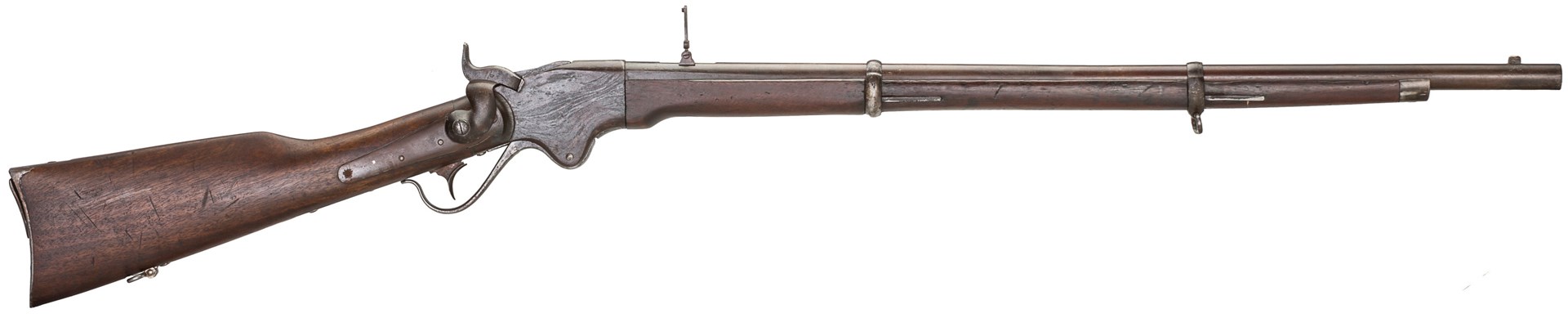 Right-side full-length view Spencer carbine Frankenspencer gun rifle wood metal historical old vintage