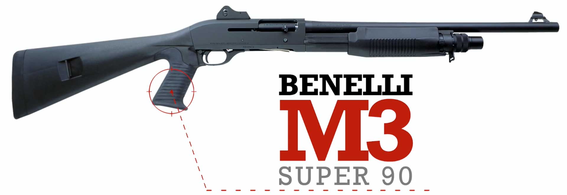 right side full length black shotgun benelli m3 super 90 tactical gun
