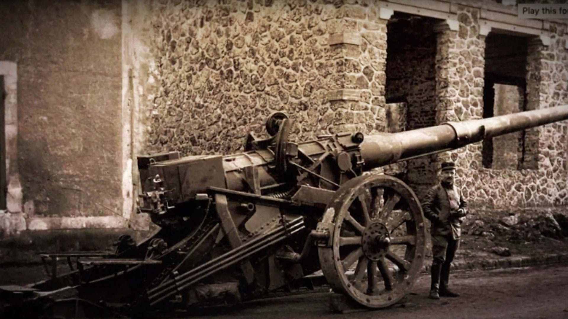 A French World War I era GPF 155 mm cannon, the same type utilized by the Germans on Pointe du Hoc.