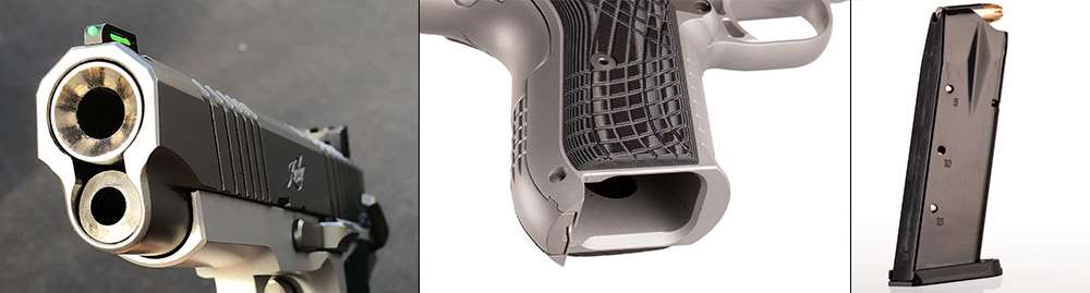 Kimber KDS9c detail images three in a row showing muzzle barrel grip magazine well