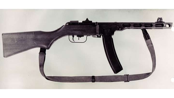 The Chinese Type 50 submachine gun, a copy of the Soviet PPSh-41.  The Type 50 only accepted 35-round box magazines. With a high cyclic rate (almost 1,000 r.p.m.), the PPSh-41 proved to be the king of the close-quarter firefight in Korea.