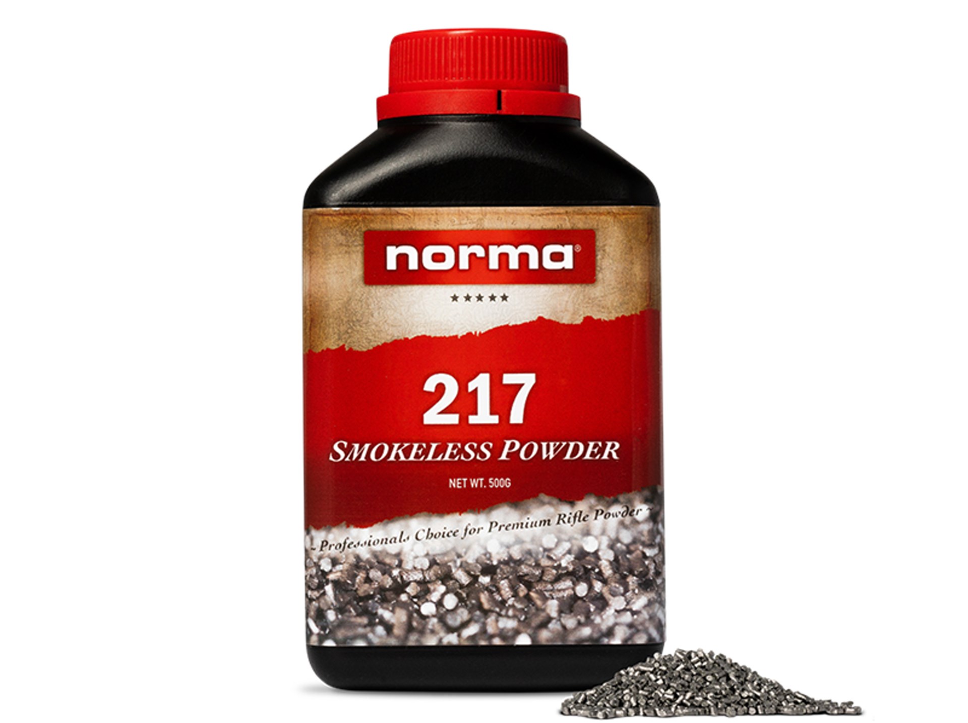 Norma 217 smokeless powder can jug jar red label black bottle gunpowder reloading ammunition