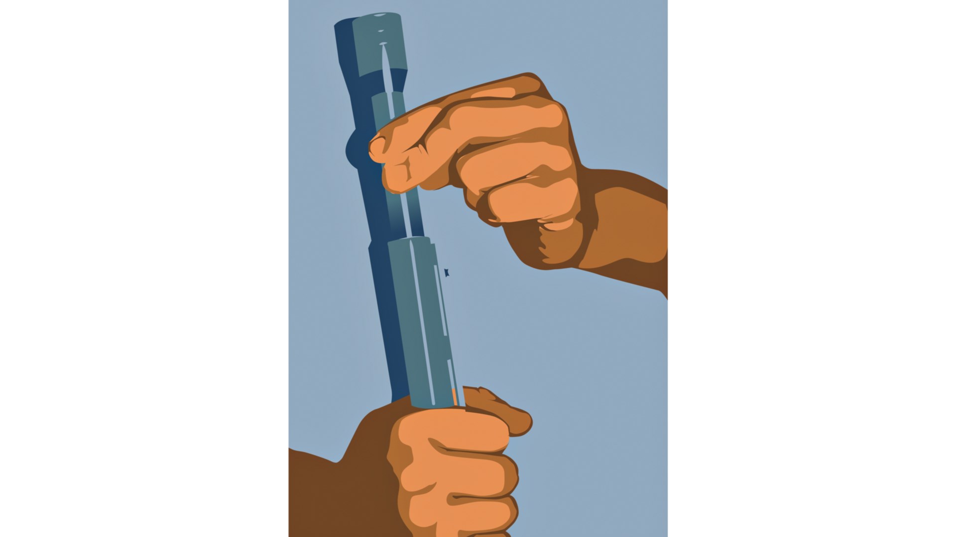 cartoonized rendering of shotgun barrel hands and flashlight for instruction