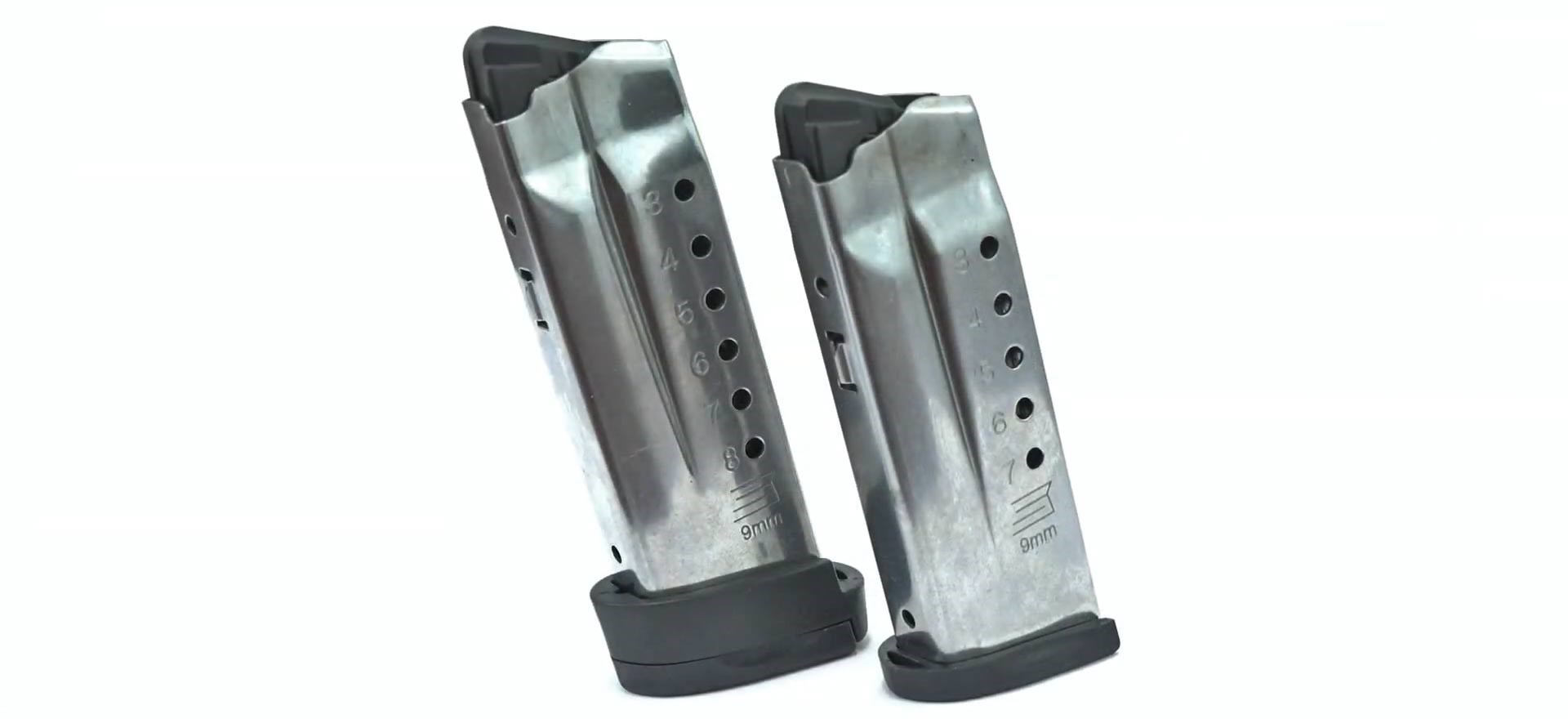 two silver stainless steel magazines side by side for savage arms stance pistol