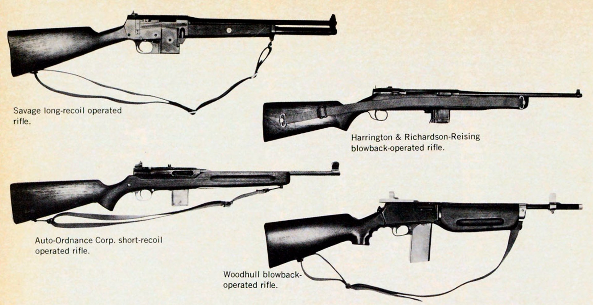 Carbine comparisons vintage guns prototype rifles four guns right-side view