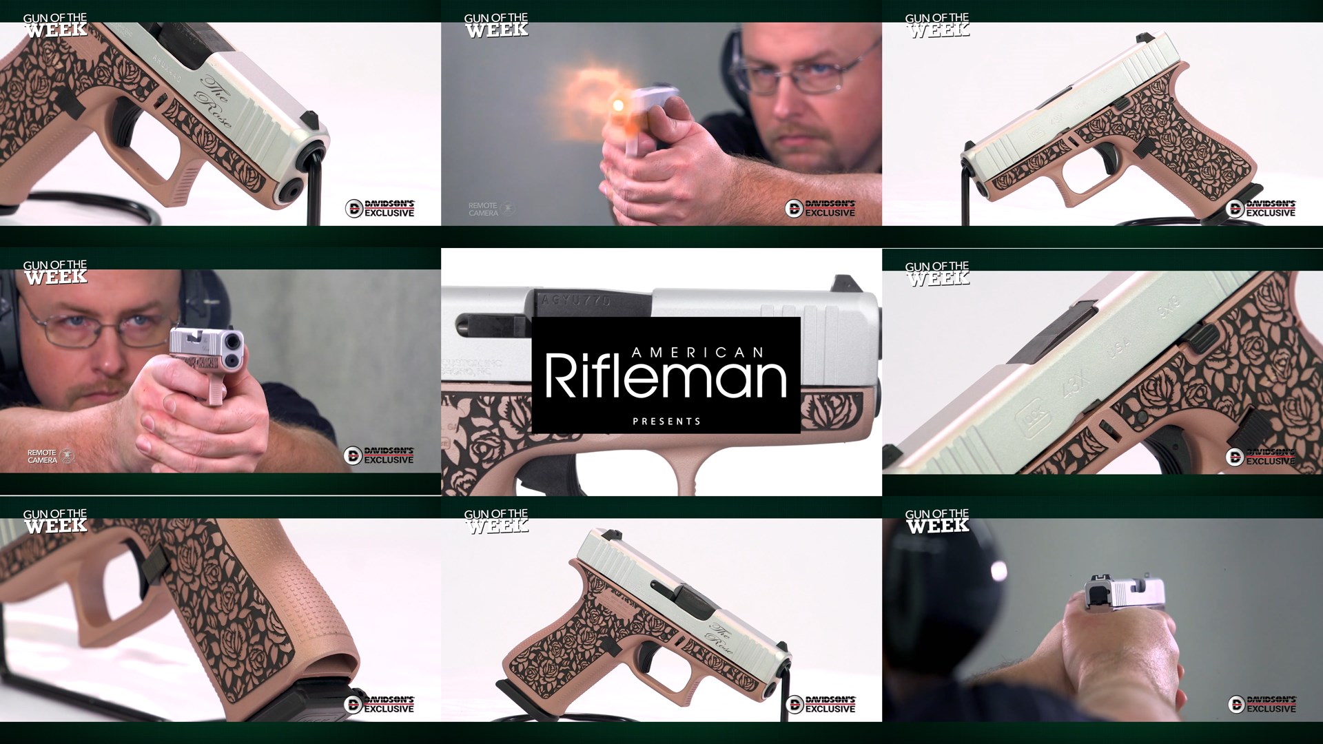 AMERICAN RIFLEMAN PRESENTS Davidson's Exclusive Glock G43X The Rose gun pistol 9 mm engraving floral pattern rose-gold color guns man shooting
