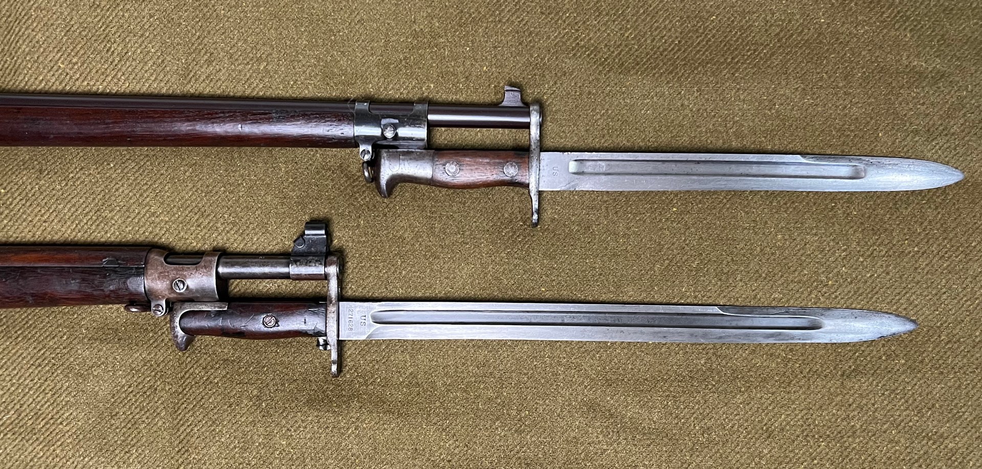 What to do when your standard issued rifle gets shorter? Make the bayonet longer of course! When the M1903 was standardized somewhere between traditional carbine and rifle length, it was decided to make the bayonet longer to make up for the lost reach — believed to be critical in hand to hand fighting.