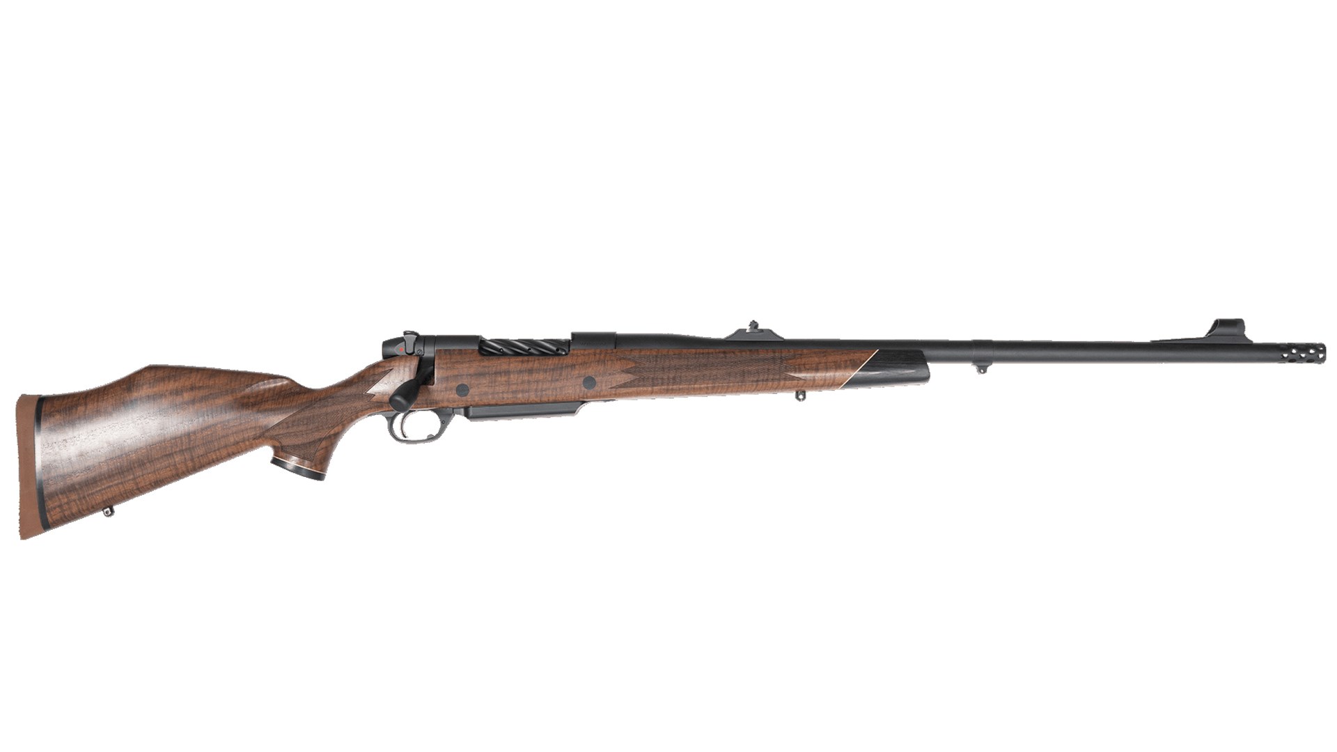 Right side of the wood-stocked Weatherby Mark V Frontier rifle.