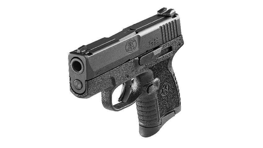 FN America FN 503 shown at an angle on white, detailing the muzzle crown of the 3.1-inch barrel.