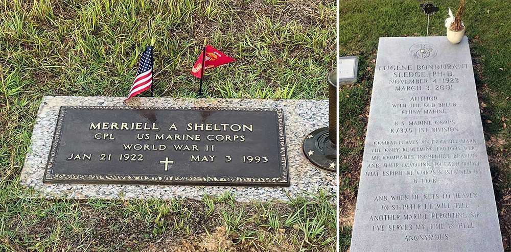 Eugene Sledge is buried in Mobile, Ala., while Merriell Shelton is buried in St. Francisville, La.