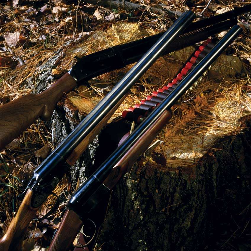 "Doc" Holliday used a sawed-off 10 gauge at the O.K. Corral, but most of today's cowboy action shooters prefer a 12-ga. double-barrel, such as the Stoeger Coach Gun or the hammer-gun (center) by European American Armory. However, period guns like the reproduction 1897 Winchester pump gun from Norinco (top) are gaining popularity.