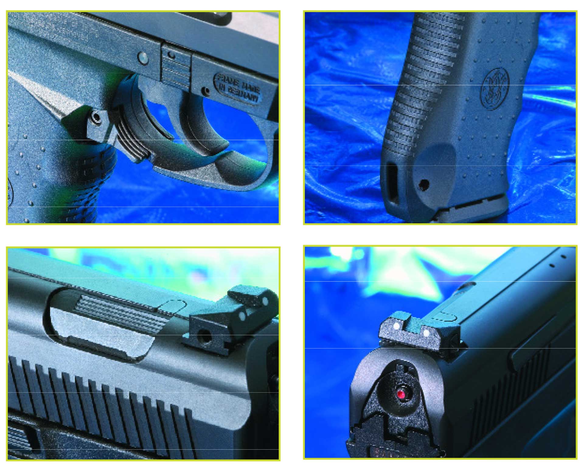 four detail square images gun parts plastic steel metal handgun