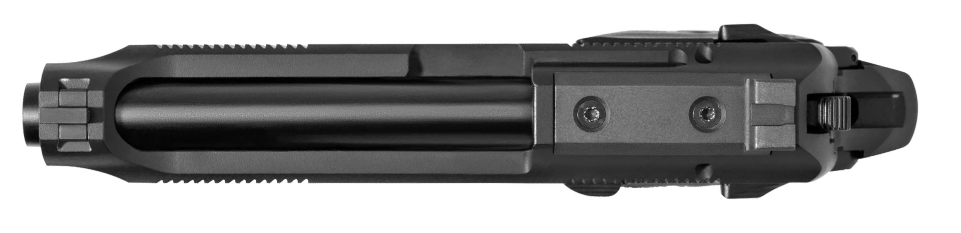 Beretta 80X Cheetah top view of slide barrel gun parts optic plate sights black metal aluminum steel
