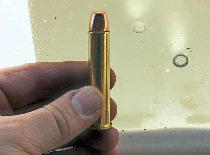 cartridge in hand .45-70 gov&#x27;t bullet ammo gelatin testing