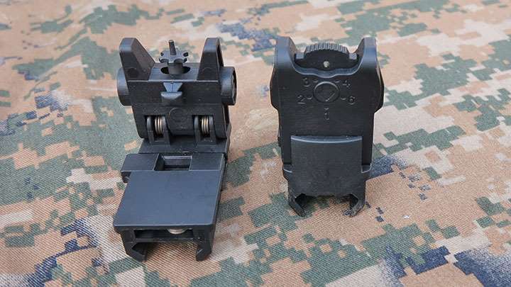 The polymer back-up iron sights that come with the ARX 100.
