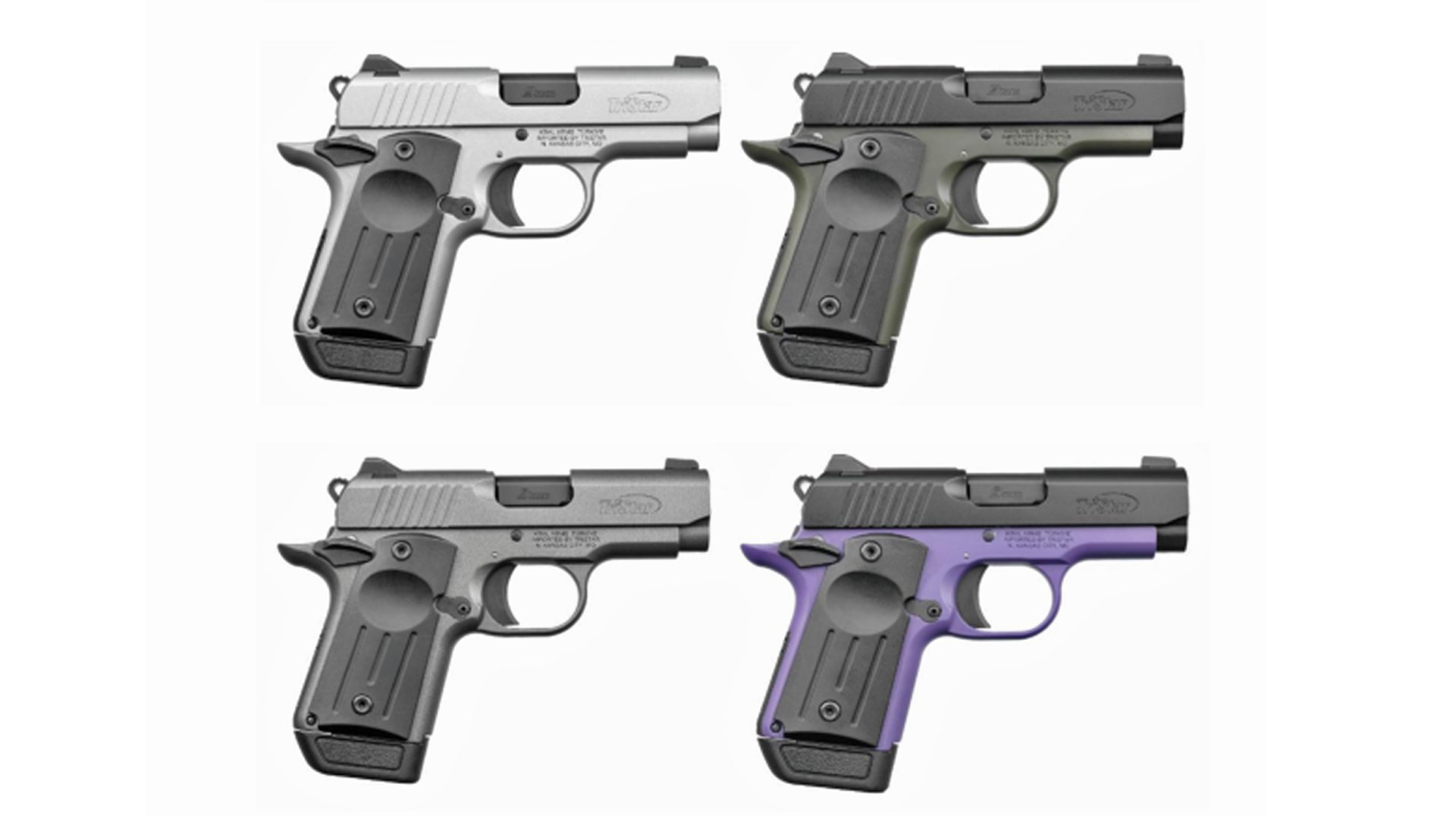 A collage of four TriStar Arms Protege X handguns, all with a different color combination.