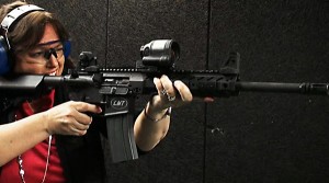 Ann Smith shooting an LMT AR.