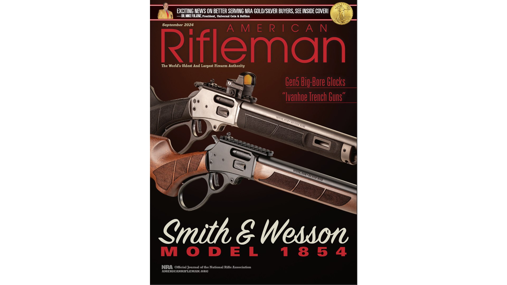 American Rifleman September 2024 magazine cover featuring Smith & Wesson Model 1854 lever-action rifles