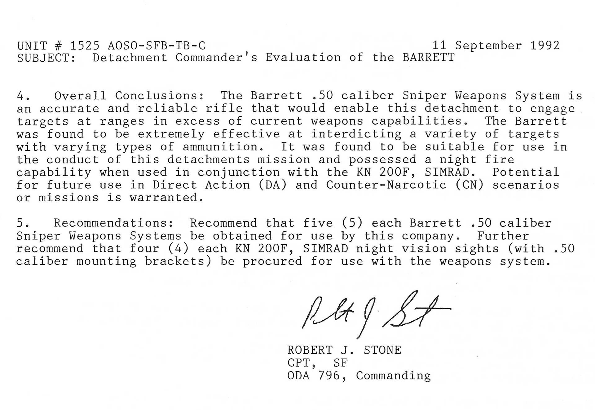document scan from detachment commander's evaluation