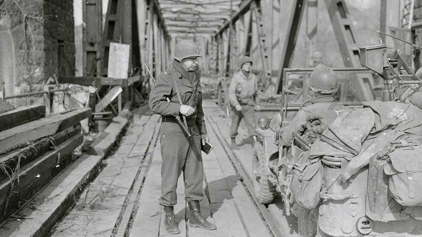 Bridge traffic:  more than 8,000 US troops crossed the Rhine on the Ludendorff Bridge in the first 24 hours after its capture.
