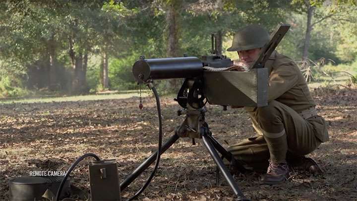 Shooting the Browning M1917 machine gun.