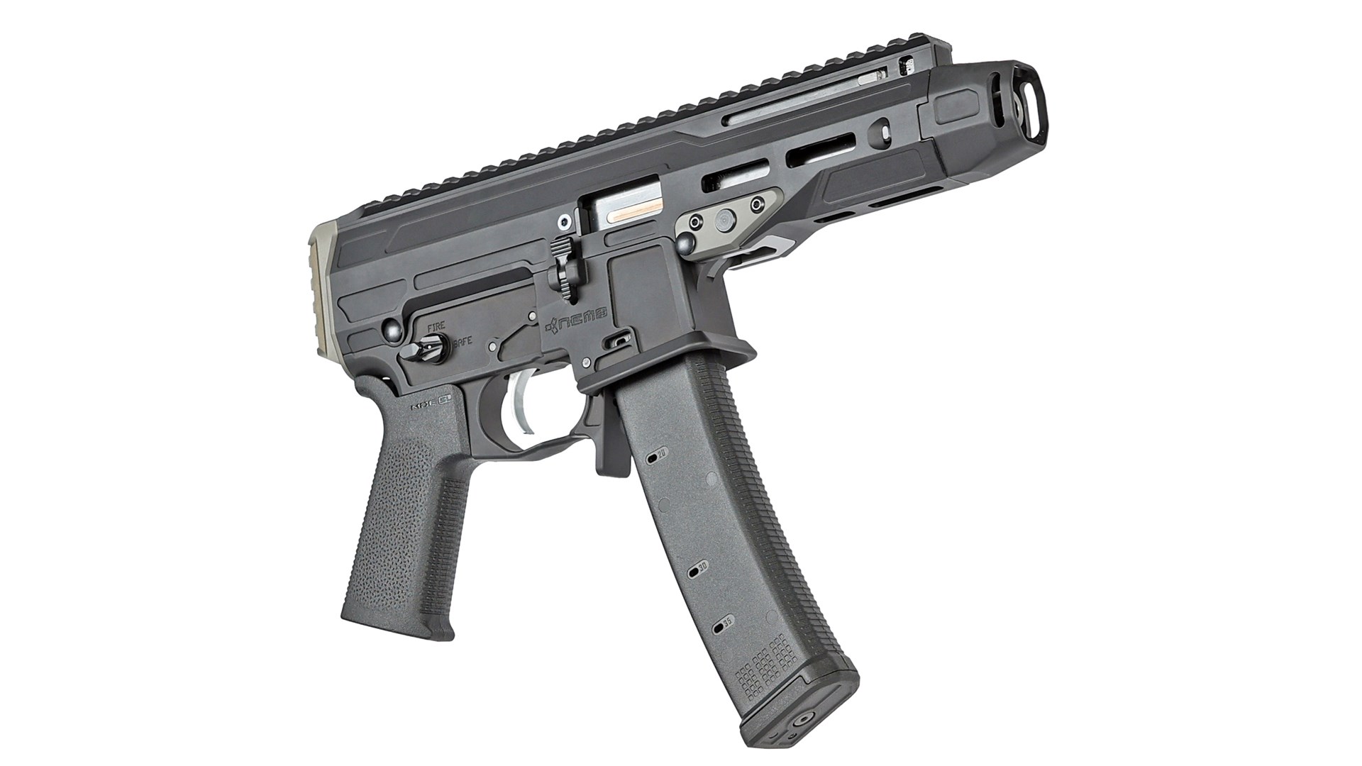 Angled side view of the NEMO Arms Mongoose.