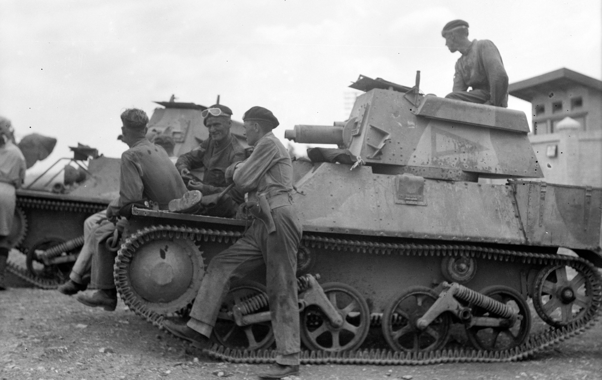 British forces in Palestine featured an armored component:  this Vickers light tank Mk III was armed with a turret-mounted .50 caliber Vickers machine gun (chambered for 12.7x81mm British).  Library of Congress