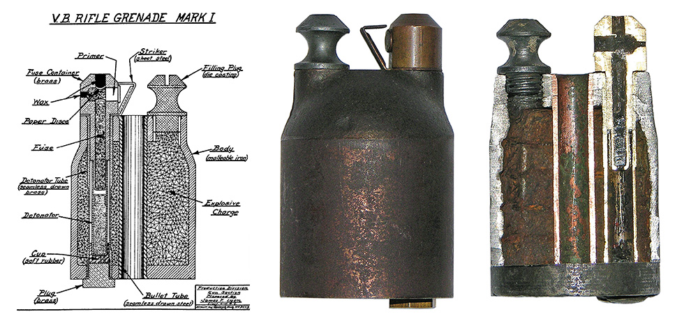 ordnance drawing, sectionalized view of the Mark I V-B rifle grenade