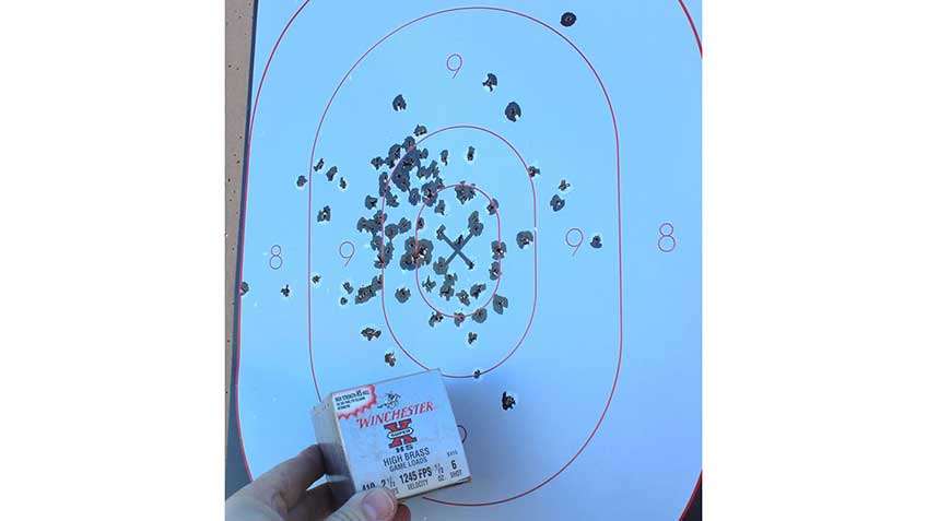 winchester super x ammunition .410 bore box target grouping pattern birdshot fingers hand display