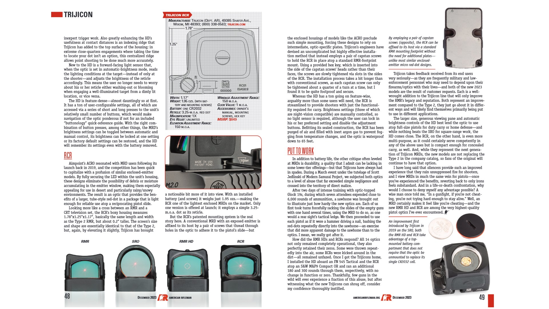 American Rifleman magazine spread Trijicon RCR text on image
