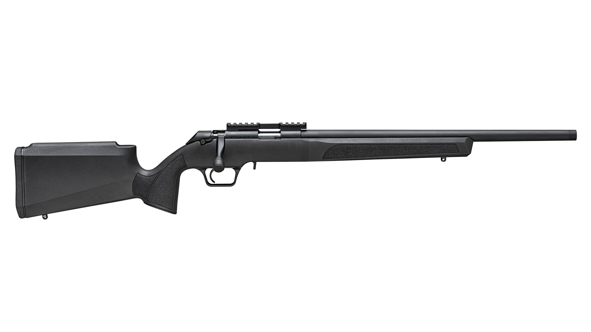 Right side of the black Springfield Model 2020 Rimfire Target rifle.