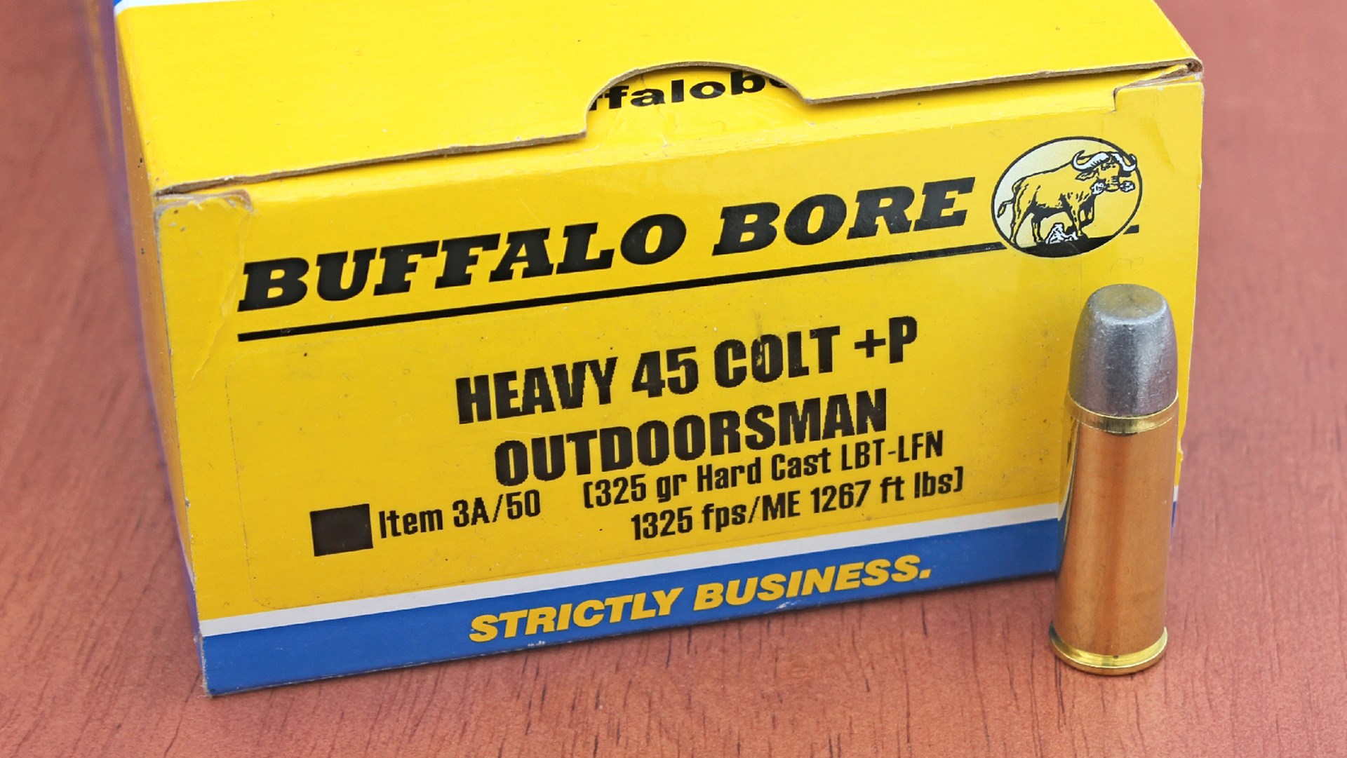 Buffalo Bore Ammunition 45 Colt 4 buffalo bore ammunition heavy 45 colt +P outdoorsman load yellow box bullet ammo container cartridge