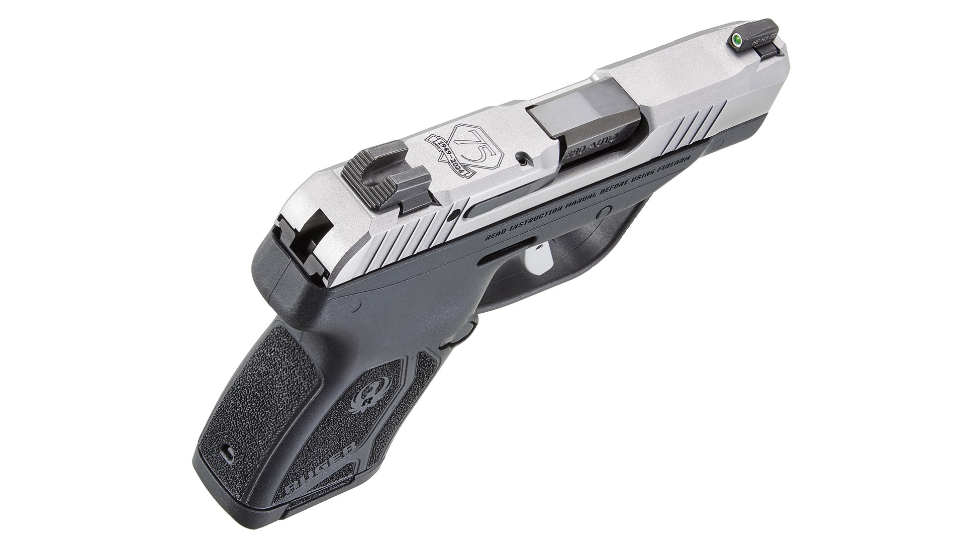 Top face of the Ruger 75th Anniversary LCP-MAX Commemorative pistol.