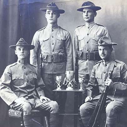 By 1911, Marines were not only winning inter-service rifle matches in the United States, but also winning shooting competitions against international teams in China. Future Commandant of the Marine Corps Thomas Holcomb, who had shot on Harllee’s team, is seated on the right.