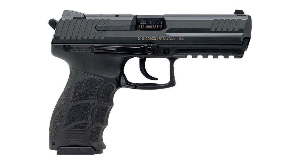 Heckler & Koch P30 semi-automatic pistol right-side view black gun plastic frame metal slide steel