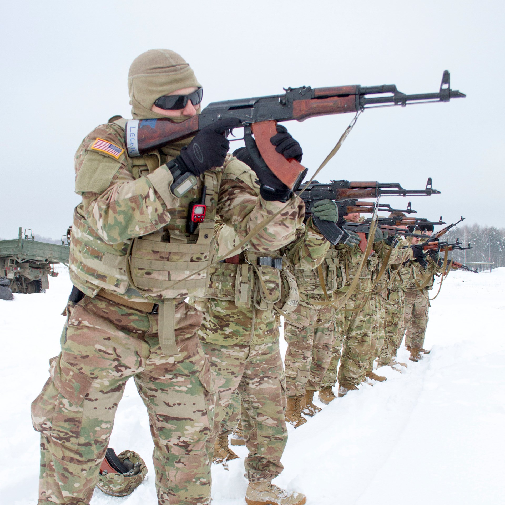 Soldiers of Company A, 1st Battalion, 179th Infantry Regiment, 45th Infantry Brigade Combat Team practice proper handling and reloading of the AKM rifle before firing it as part of instructor standardization training at the International Peacekeeping and Security Center, near Yavoriv, Ukraine, on January 19, 2017. (Photo by Sgt. Anthony Jones, 45th Infantry Brigade Combat Team)